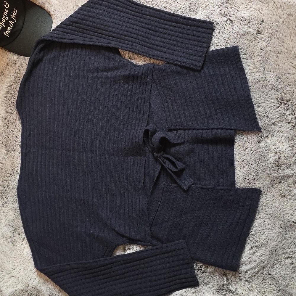 VINCE. | Open Fun Tie-Back Soft Wool & Cashmere Navy Sweater size L